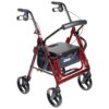 4 Wheel Rollator / Transport Chair drive™ Duet Burgundy Adjustable Height / Transport / Folding Aluminum Frame - Image 2