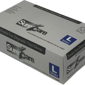 SureCare blue vinyl glove box packaging